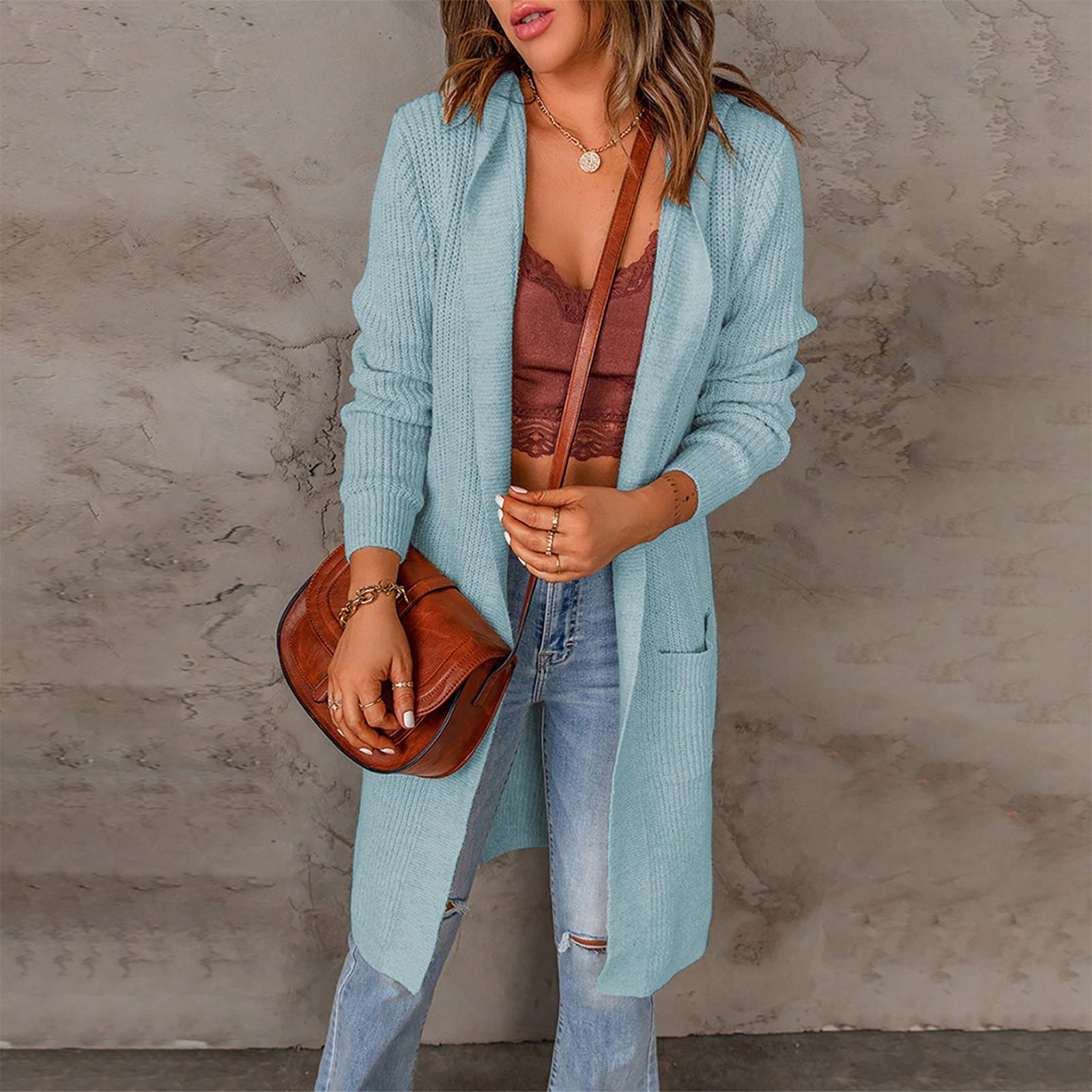 

Женский кардиган, однотонный индивидуальный свитер с капюшоном на средний и длительный срок M