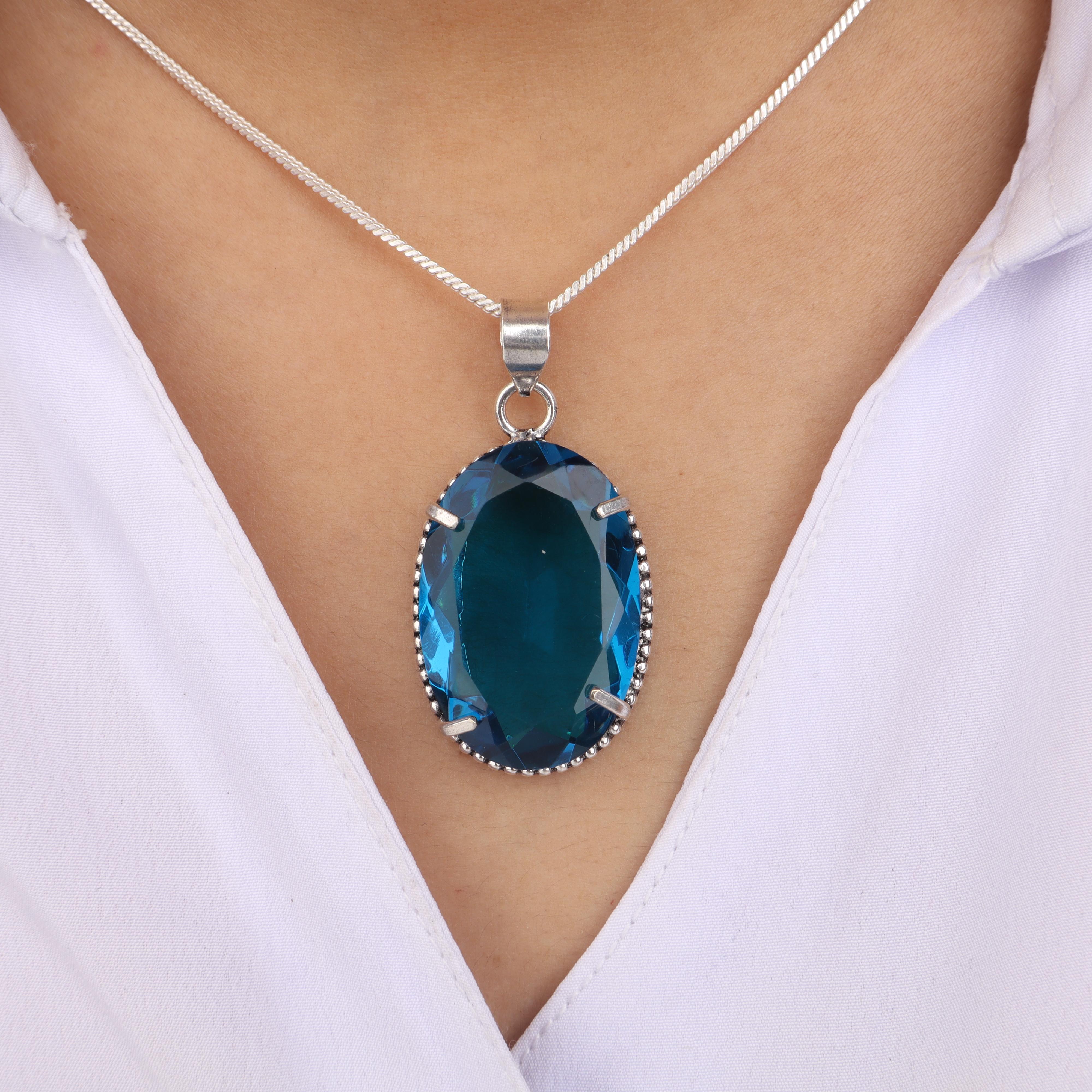 

Подвеска из серебра 925 пробы с голубым апатитом, 1,75 , ювелирное изделие ручной работы, дизайнерская подвеска для свадебного подарка PP-63-14