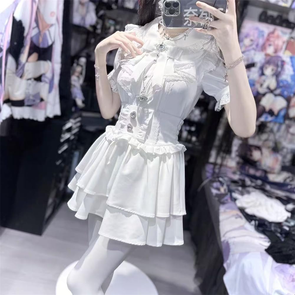 Mini Pleated Skirt with Everyday Harajuku Style [KEWJYUE] Landmine-style Ruffles, High-Waisted, Slimming, Above-the-Knee, Leg-Slimming, Cute,