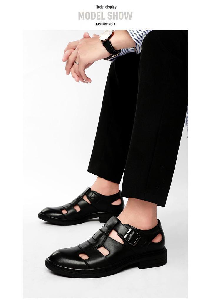 Men's Breathable Perforated Leather Sandals - Business Casual Thick Sole
