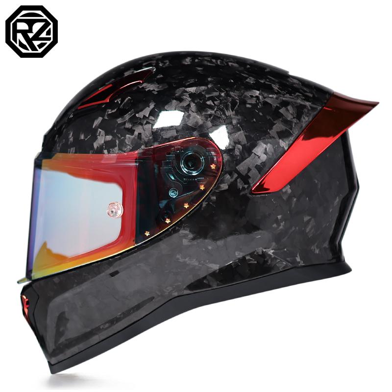 Motorcycle Helmet: Made of Carbon Fiber, Large Tail with Night Vision Lens, Full Coverage Motorcycle Helmet