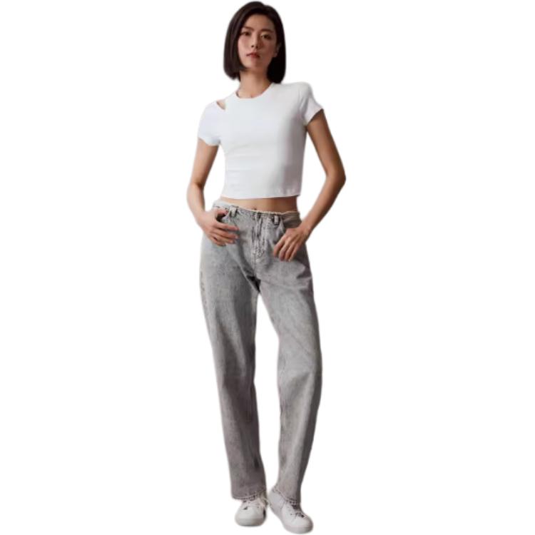 Calvin Klein Solid Color Round Neck Pullover Short Sleeve T-Shirt Women Tops Moonlight-White J223338-YAF