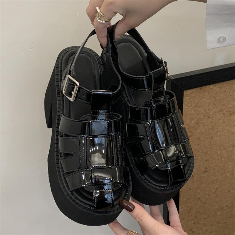 Eilyken Design Stil Schmaler Riemen mit Schnalle Damen Sandalen Klobige Plateauschuhe Zehenfrei Hohe Absätze Abendschuhe