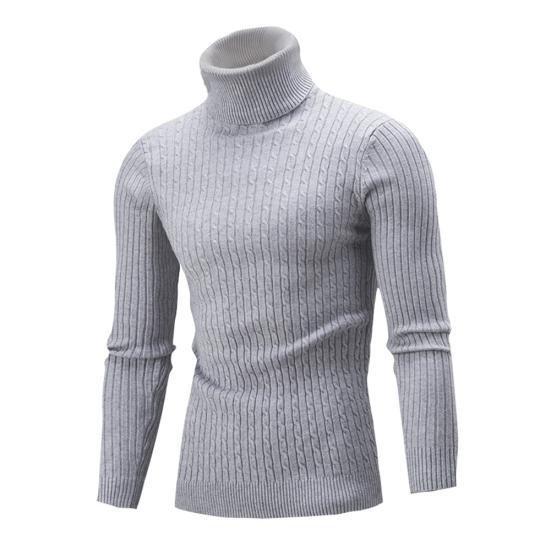 Casual Men Autumn Solid Color Turtle Neck Ribbed Twist Sweater Bottoming Shirt