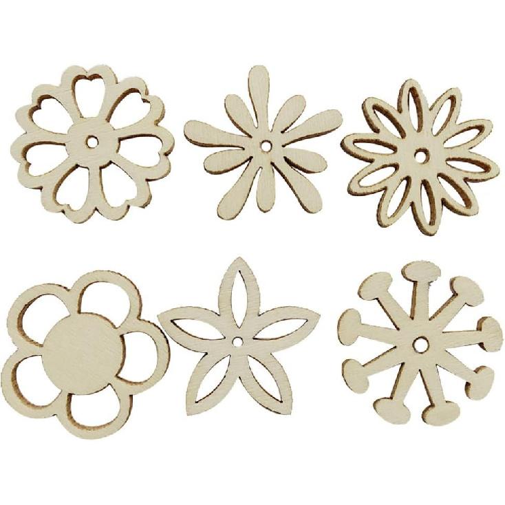Amosfun 100PCS Wooden Flower Embellishments Patterns Cutouts Wooden Pieces Craft Ornament for DIY Art