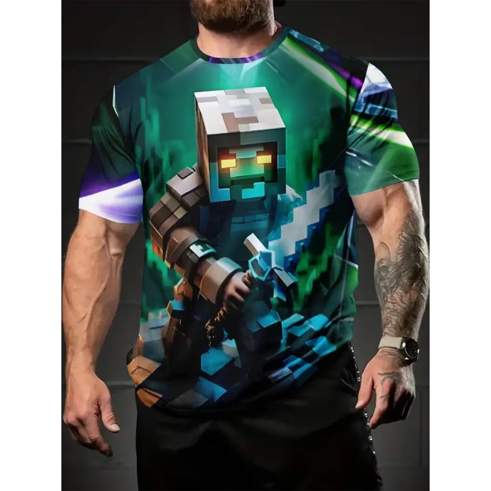 Men's fashionable 3D printed T-shirt, suitable for everyday casual wear, machine washable.