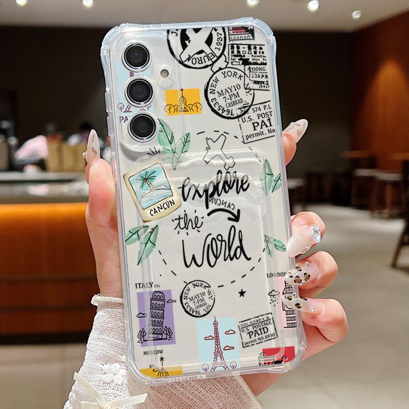 

Принт карты путешествий Чехол-кошелек для карт для Samsung Galaxy S25 S24 S22 S21 Ultra S23 S24 FE A56 A55 A35 A15 A16 5G TPU Чехол для телефона Galaxy A56