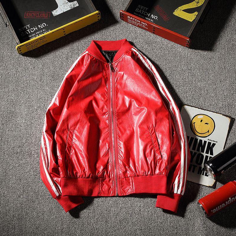 

Модный стиль Осень и Зима Три полосы Мотоциклетная кожаная куртка Мужская Трендовая Свободная куртка большого размера Молодежная Куртка большого размера Студенческая куртка Red 3XL((85.00 kg-110.00 kg)