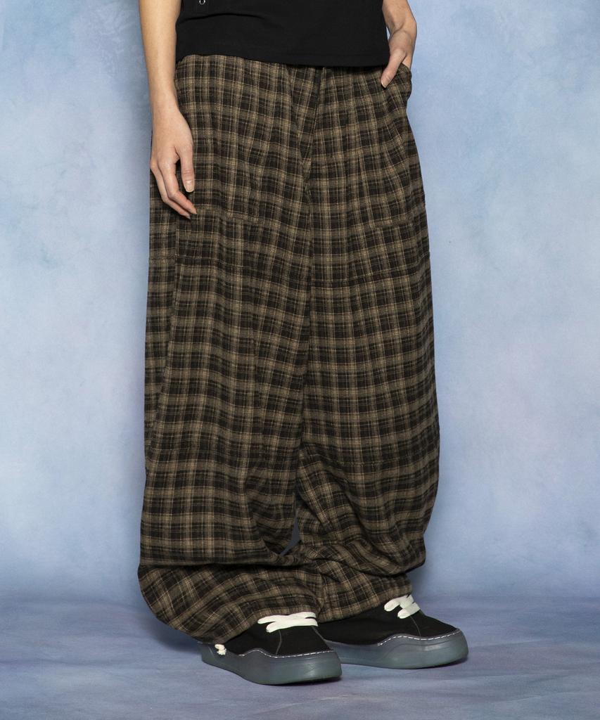 GLACK Gp181 Rope Tie Check Lounge Pants (Brown)