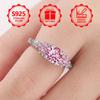 sterling silver women's engagement ring, luxurious and elegant style, paired with a sparkling pink artificial gemstone