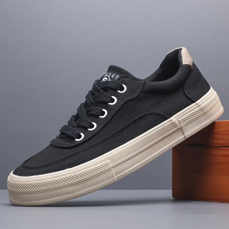 Fashion Hot Retro Black Vulcanize Shoes Men Breathable Leisure Shoes For Men Lightweight Flat Casual Canvas Sneaker Men zapatos SS25827