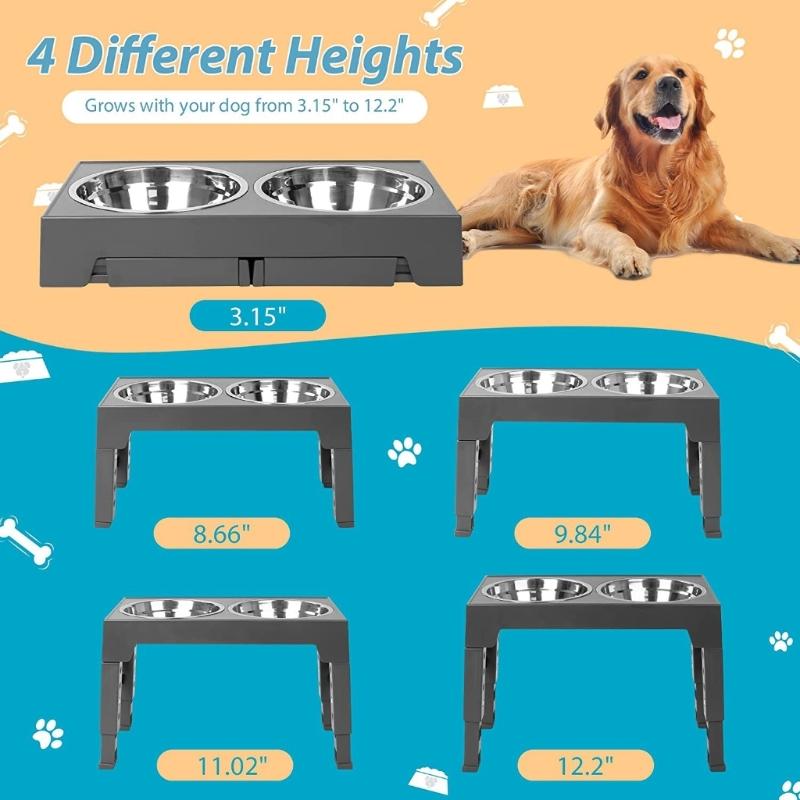 Raised Dog Bowl with Adjustable Stand Elevated Cat Water Bowl Slow Feeding Bowls Food Container for Cat Dogs Small Pet