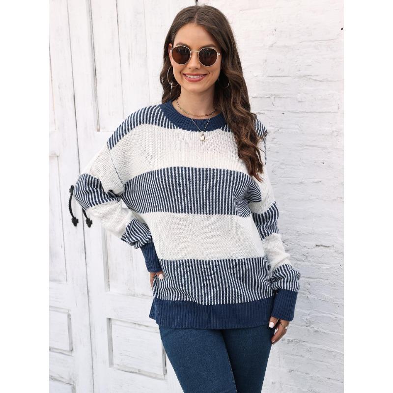 Women's Fall/winter Casual Loose Contrasting Striped Patchwork Sweater
