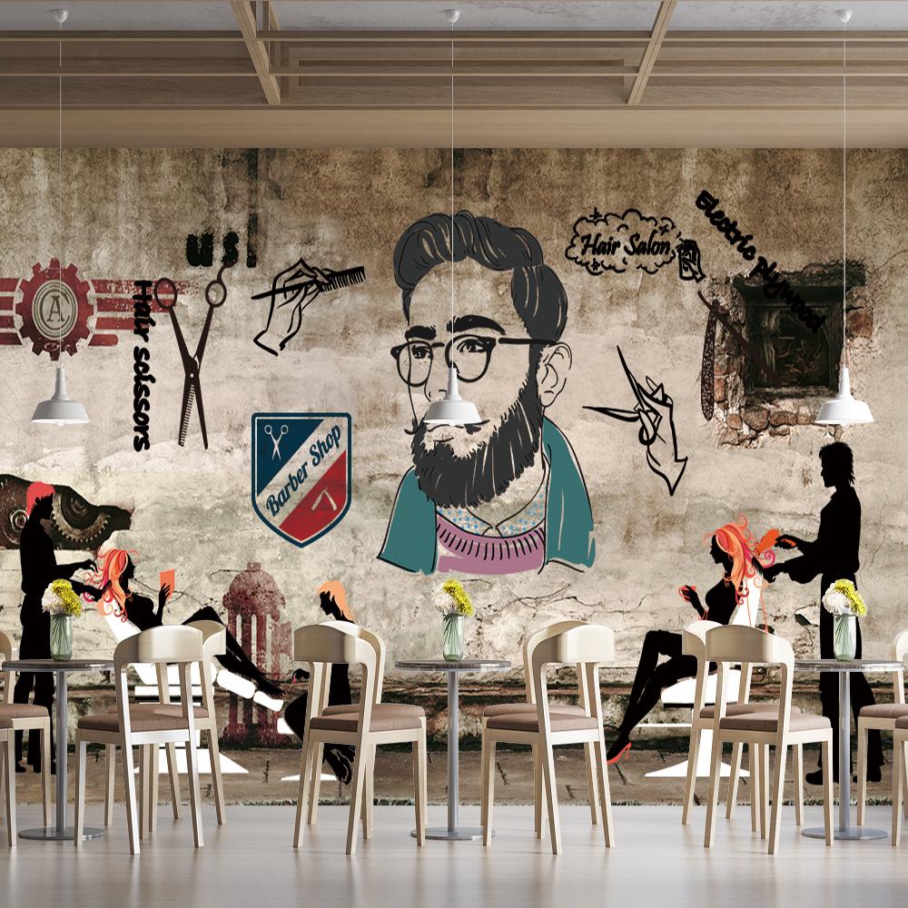 Modern Barber Shop Wall Mural Hairstylist Scissors Comb Scraper Wallpaper Suitable For Barber Shop Beauty Salon 3d Wall Murals