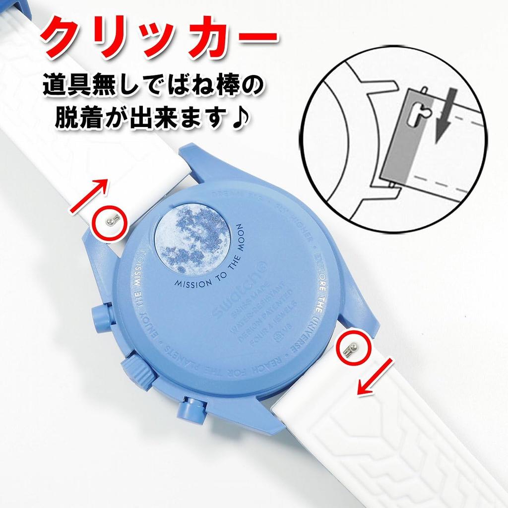 Swatch X Omega Compatible Rubber Strap with Type D-buckle, Double-line (navy/white Lines)