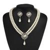 European-American French Style Beaded Choker Necklace with Imitation Pearl and Rhinestone Square Fashion Collar Jewelry Set
