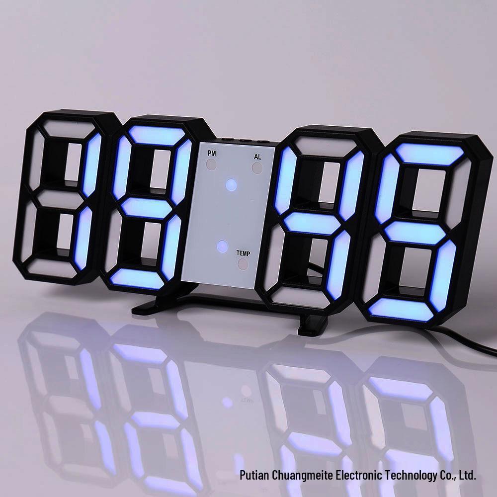 3D LED Digital Clock with Alarm, Calendar, and Thermometer for Living Room Wall