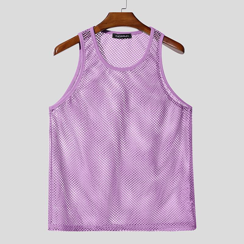 INCERUN Summer Men's Hollow Out Sleeveless Sheer Mesh Tank Tops