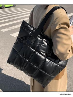 Large Capacity Korean-Style Women's Shoulder Handbag - Fits Laptop, Trendy Influencer Style, Ins Space Cotton Down Bag