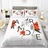 Alphabet Flower Duvet Cover Set Microfiber Flowers Be Your Best Pattern Bedding Set For Teens Girls King Size Soft Quilt Cover