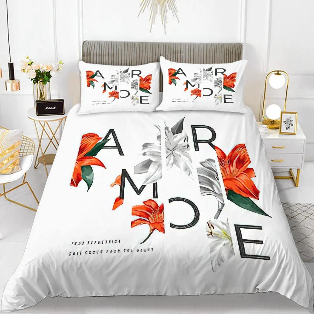 Alphabet Flower Duvet Cover Set Microfiber Flowers Be Your Best Pattern Bedding Set For Teens Girls King Size Soft Quilt Cover