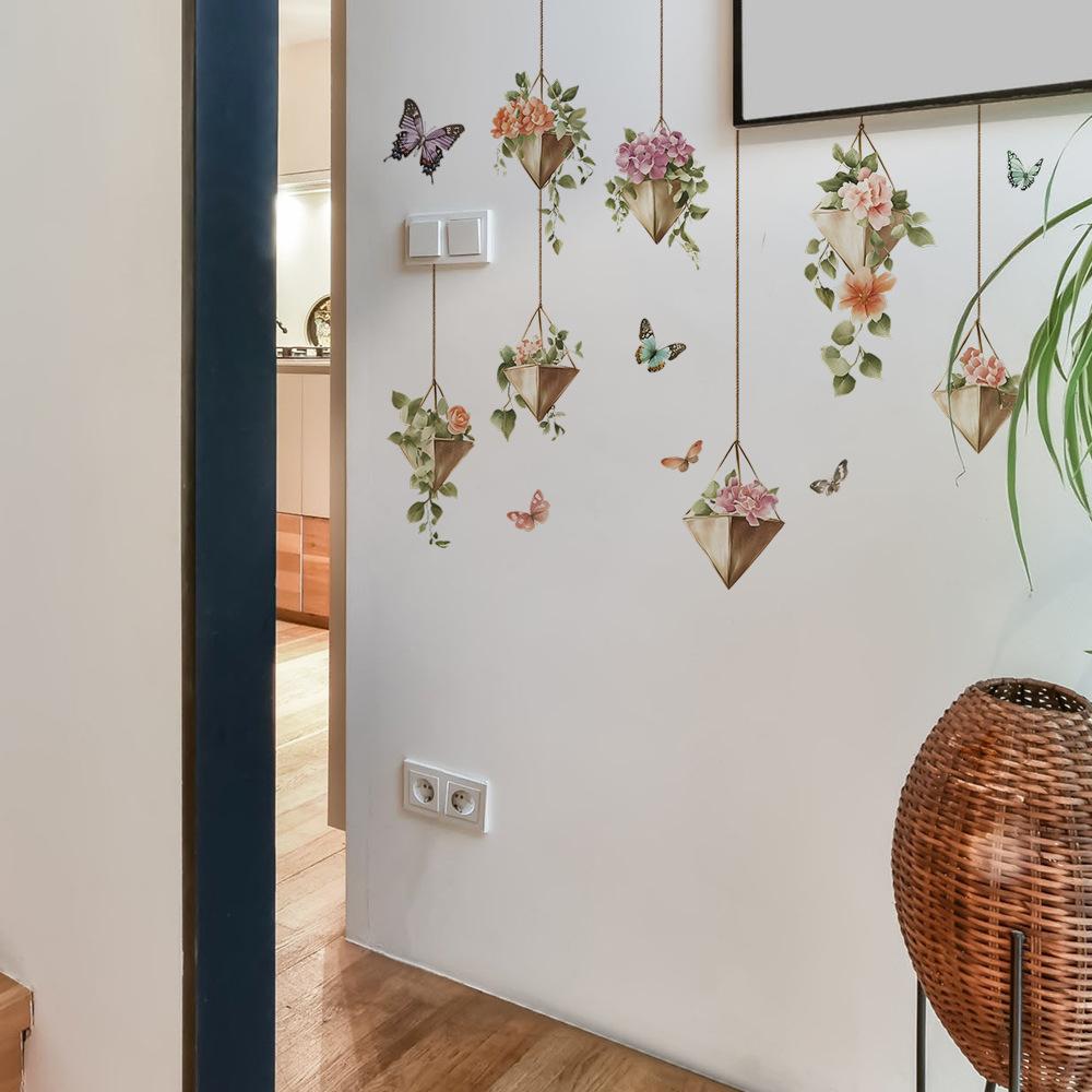 Floral Butterfly Hanging Decor Wall Sticker Self-Adhesive Removable for Bedroom Living Room Home Decor