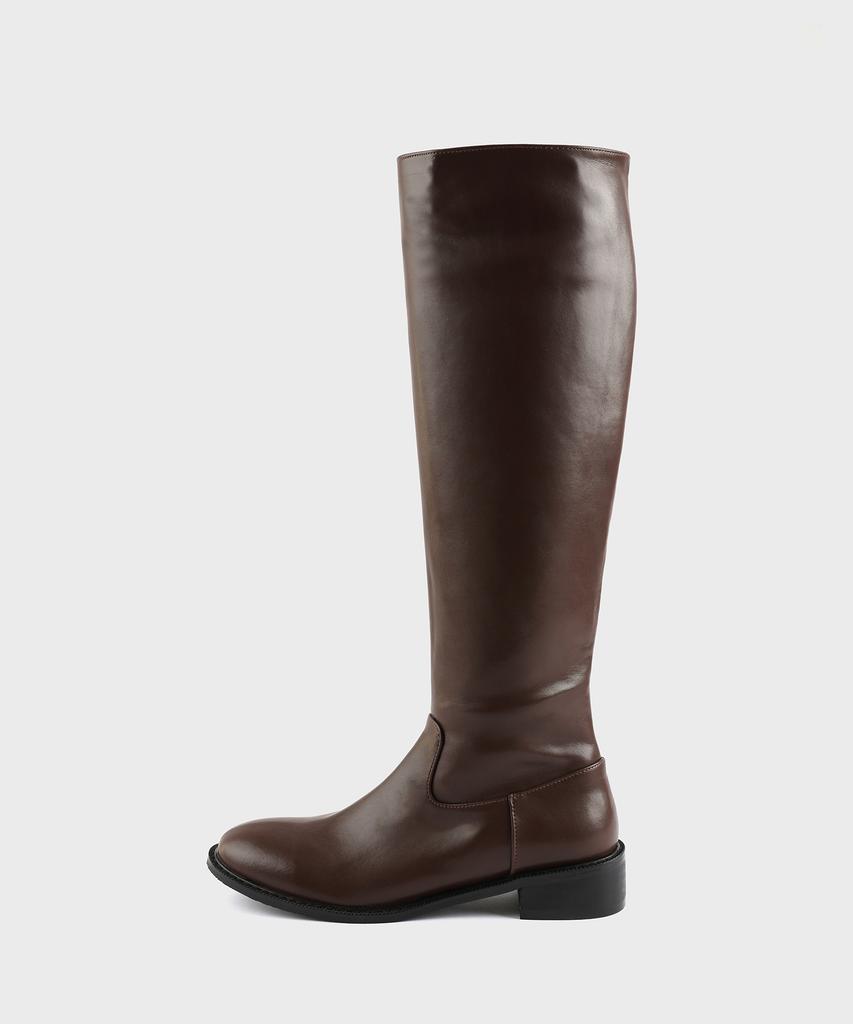 Moodnight Sam Riding Flat Long Boots - 2 Colors 3.5Cm Basic Leather Riding Boots (Type A)