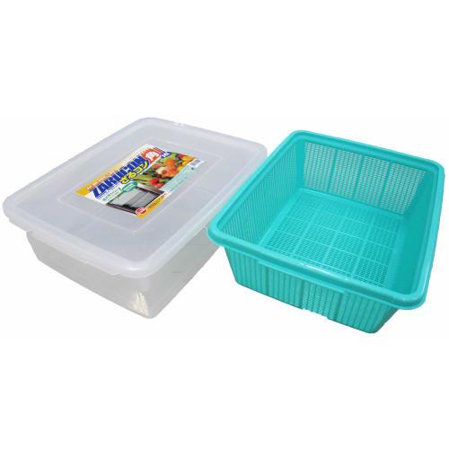 Takeya Chemical Industry TAKEYA Zarcon Square 14L Colander and Container Set, Stackable, Green, with Drainage Slits