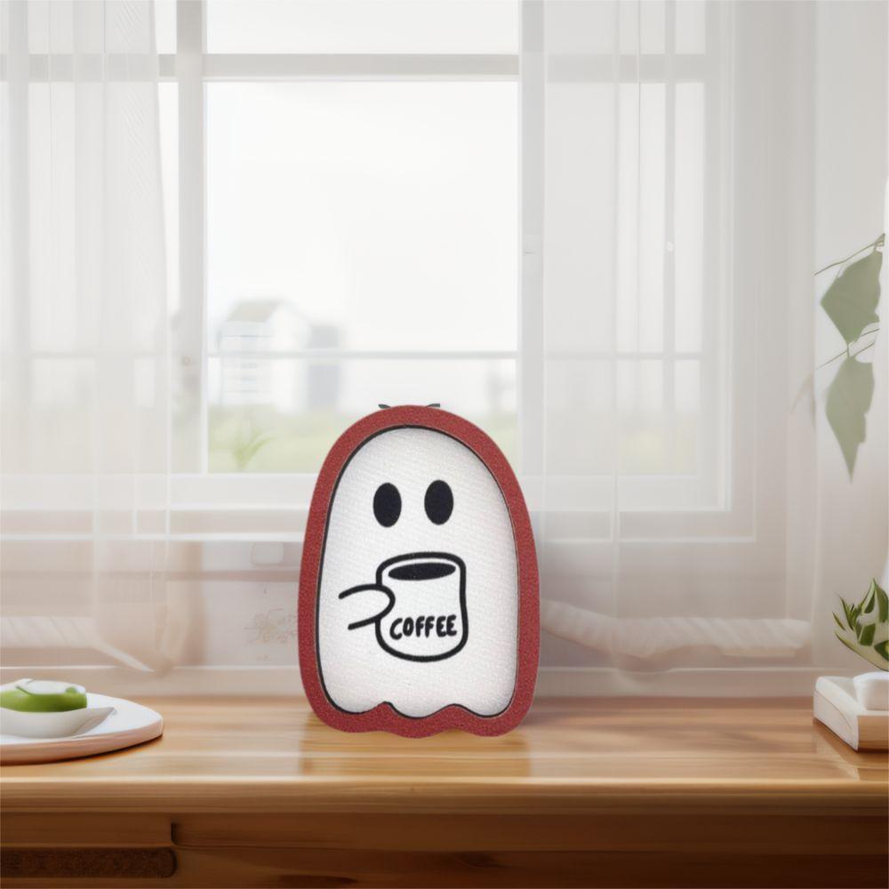 3pcs Cute Coffee Elf Ornament Wooden Miniature Statue Model Funny Hallween Ghost Ornament  Office