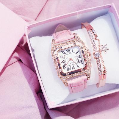 Damski zestaw zegarków z bransoletą i diamentową gwiaździstą tarczą, skórzany zegarek kwarcowy Relogio Feminino Montre Femme