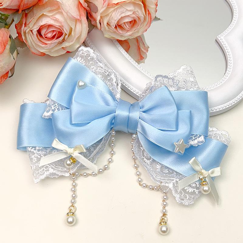 Cute Solid Bow Lace Pearls Chain Hair Clip For Girls Sweet Hair Ornament Princess Headband Hairpin Fashion Hair Accessories