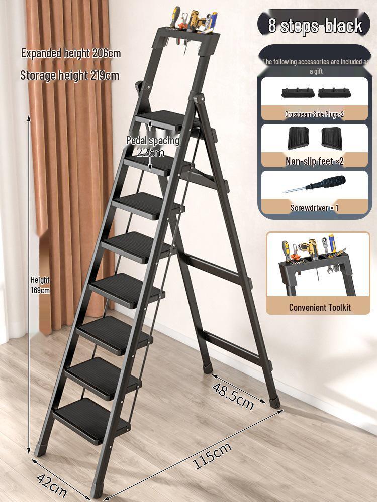 Four-Step Folding Telescopic A-Frame Ladder for Indoor Use