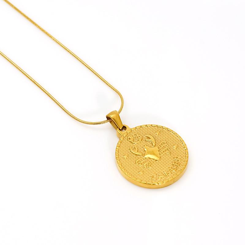 2026 Retro Round Brand Constellation Pendant Plated 18K Twelve Constellation Necklace Women's High Sense Does Not Fade