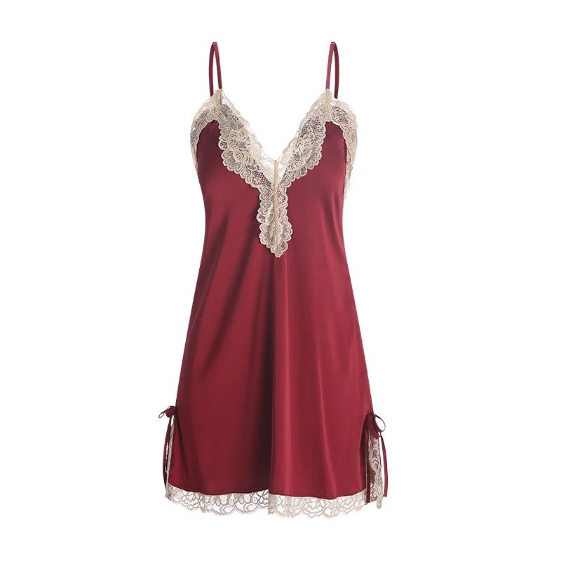 Women's Pajama Set Lace Edge Strap Backless Suspender Nightgown with Bra Set