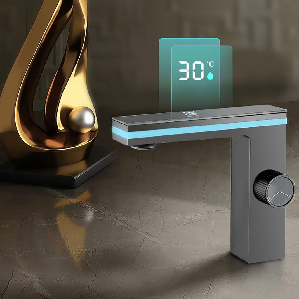 Digital Display Bathroom Washbasin Faucet Smart LED Brass Countertop Washbasin Hot and Cold Water Mixer Sink Washbasin Faucet