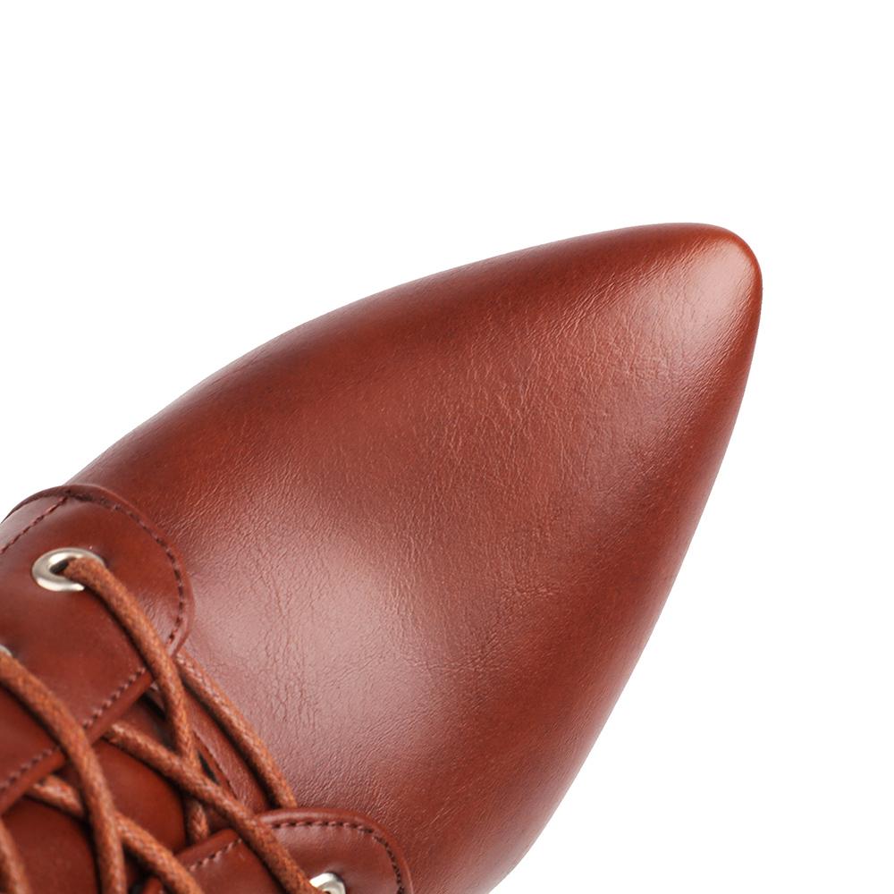 Spring Brown Apricot Women Ankle Boots Pointed Toe Lace up High Heel Small Big Size 33 47