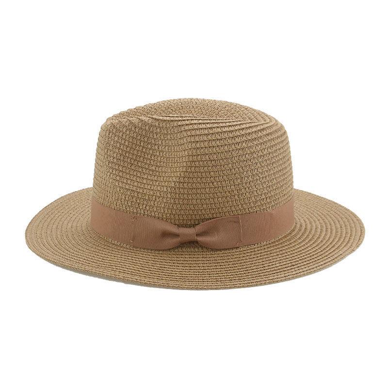Straw hat beach hat Panama solid color bow casual men's and women's Tibetan cowboy hat sunshade European and American popular hat