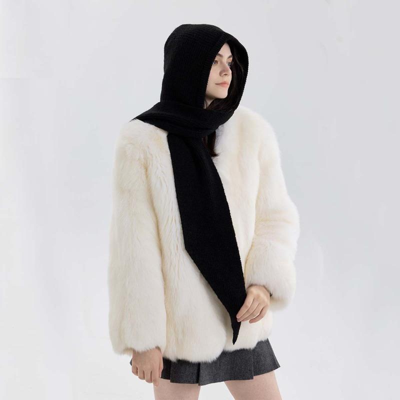 

New pullover integrated warm knitted wool scarf scarf autumn and winter hooded scarf women s outer wear чёрный