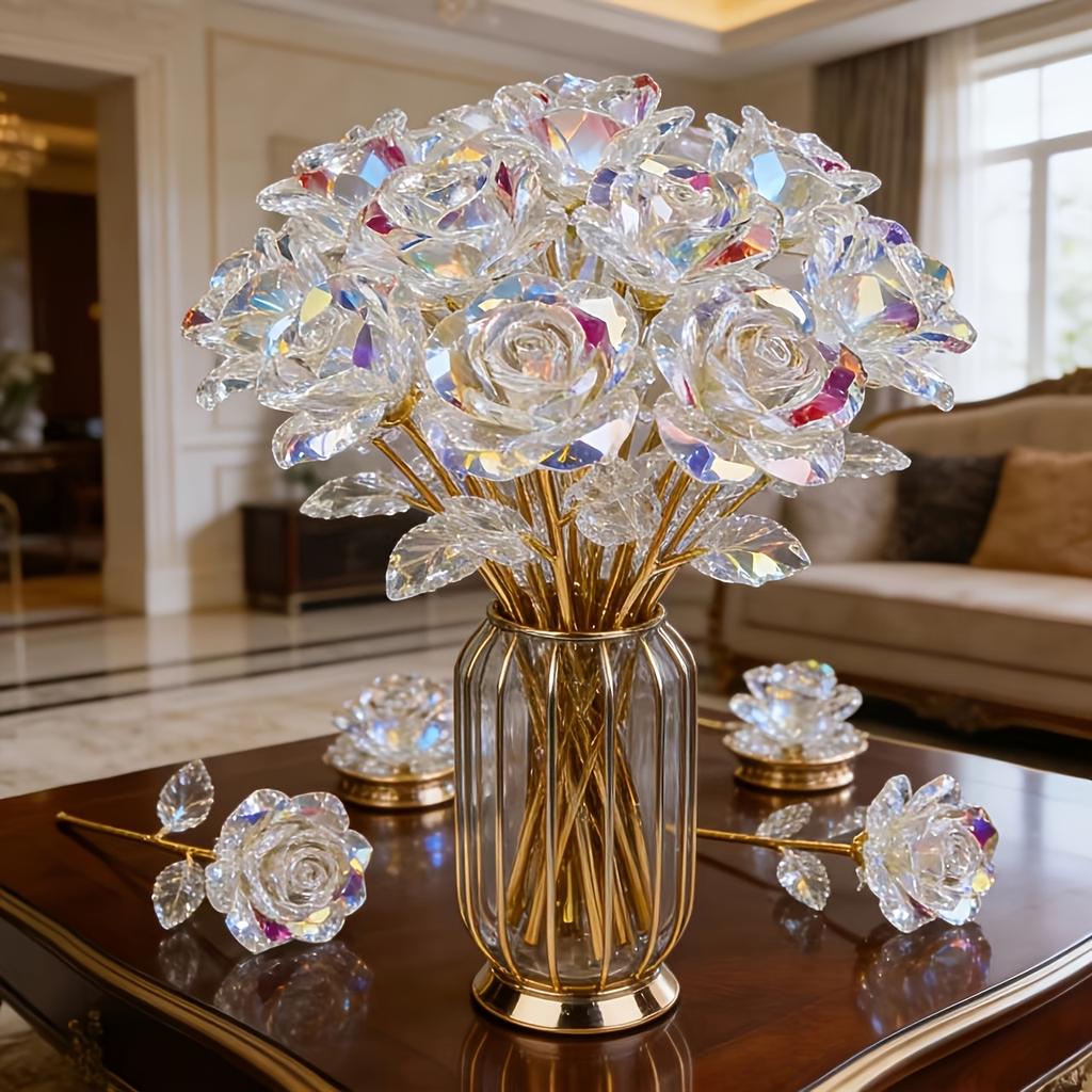 Sparkling Eternal Crystal Roses, Artificial Crystal Flowers, Realistic Rose Bouquet