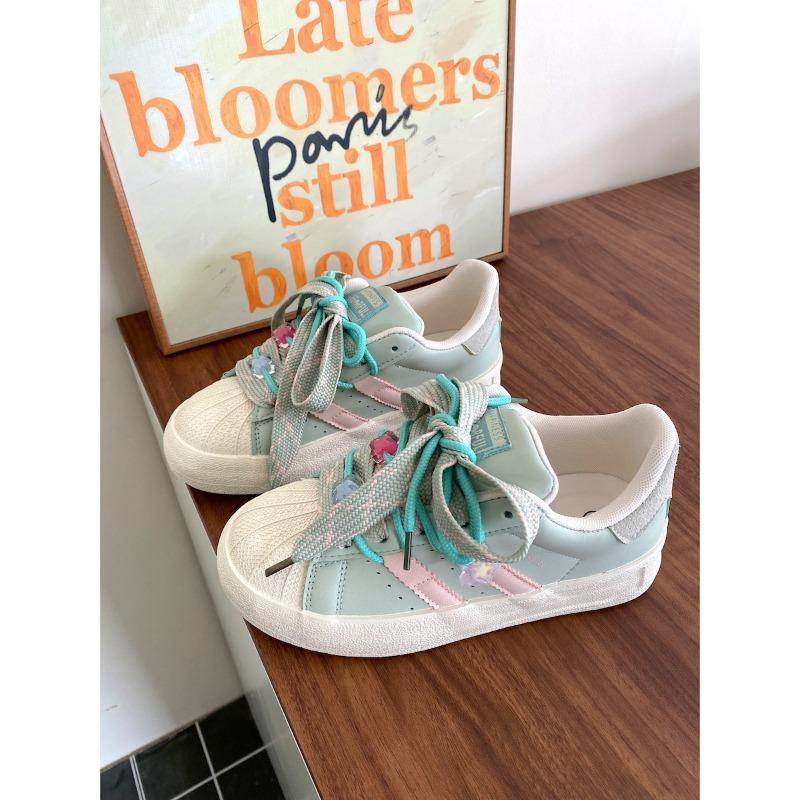 

Spring and Autumn New Platform Shell Head Board Shoes Women s Niche Bread Shoes Trendy Versatile Little White Shoes 40 зелений