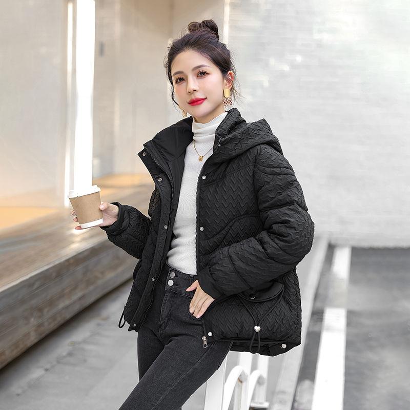 Winter Fashion Cotton Jacket Loose Thickened Korean Style Short Hooded Coat with Drawstring Hem