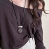 Vintage Wooden Oval Pendant Necklace for Women Minimalist Matte Metal Block Adjustable Leather Rope Sweater Chain Jewelry Gifts9