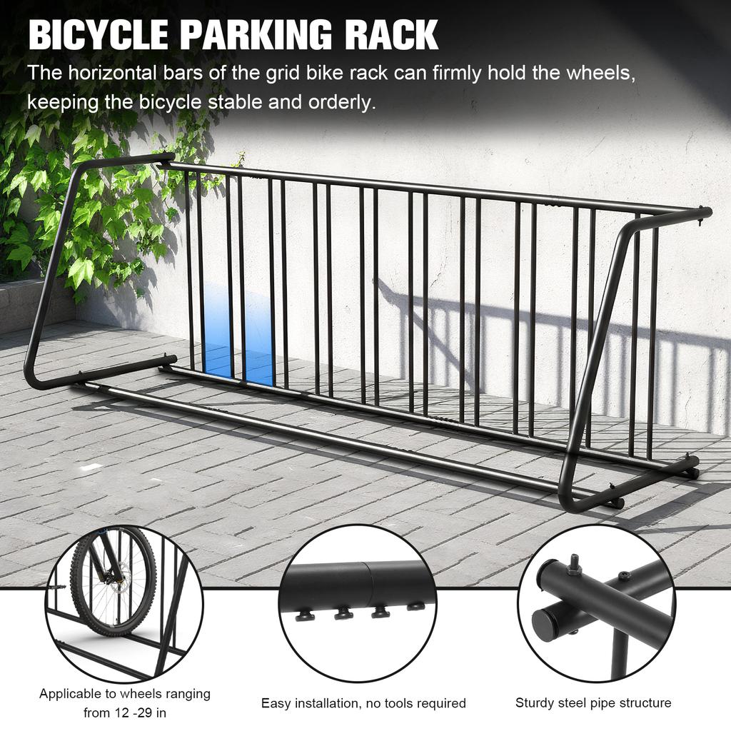 Dual Sided Ground Grid Bike Storage Stand Fits 12-29in Tires Bike Rack for 10 Holders for Front Yards Stores Schools Storefront
