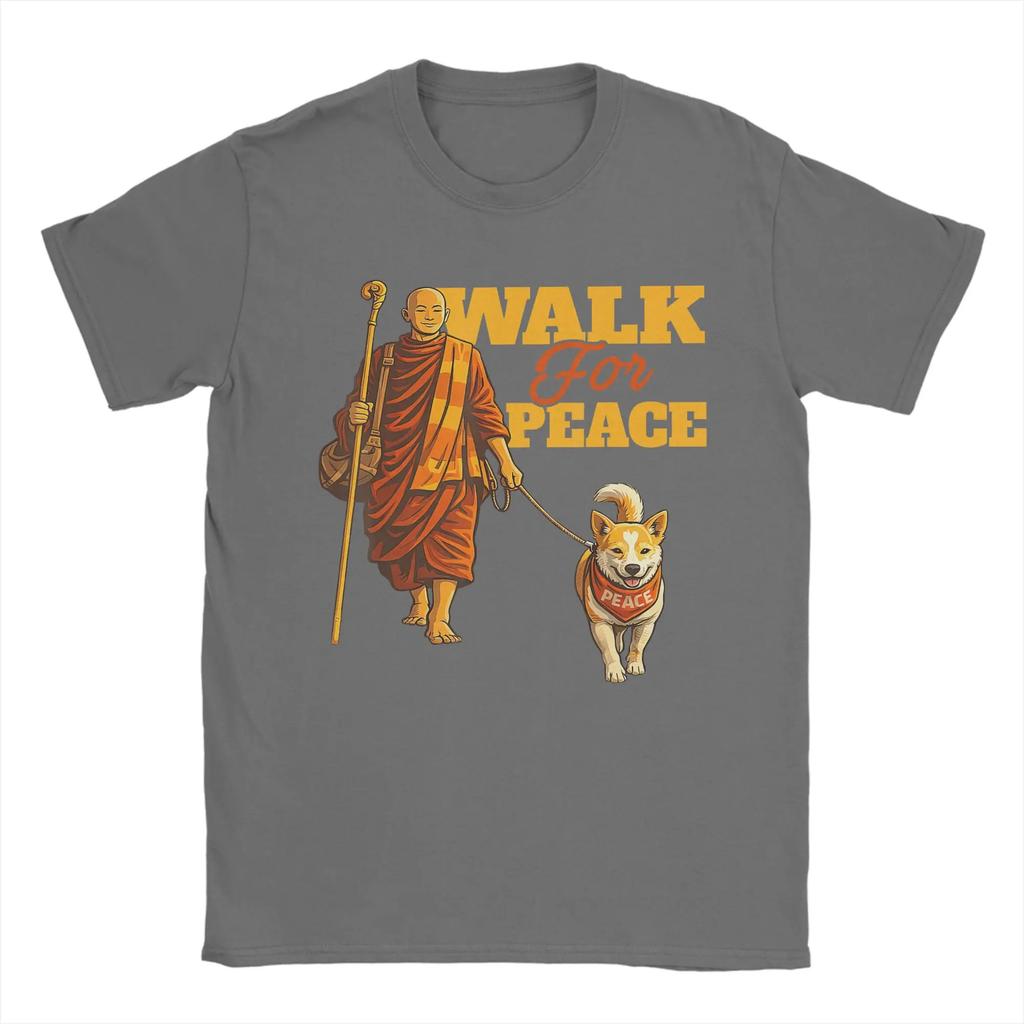 Lässiges T-Shirt Sommer Frieden Gehende Mönche und Aloka Hundespaziergang für Frieden Hipster T-Shirts für Herren Y2K Retro Kurzarm Kleidung