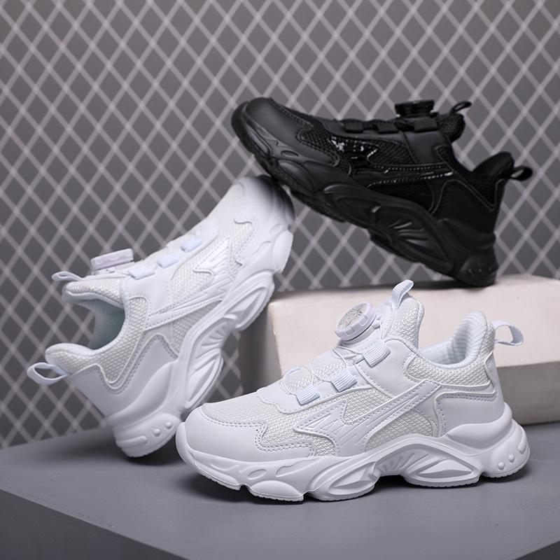 Children's Sneakers, Medium and Large Children, Campus Leather Solid White Shoes, Boys and Girls' Plus Size Casual Running Shoes