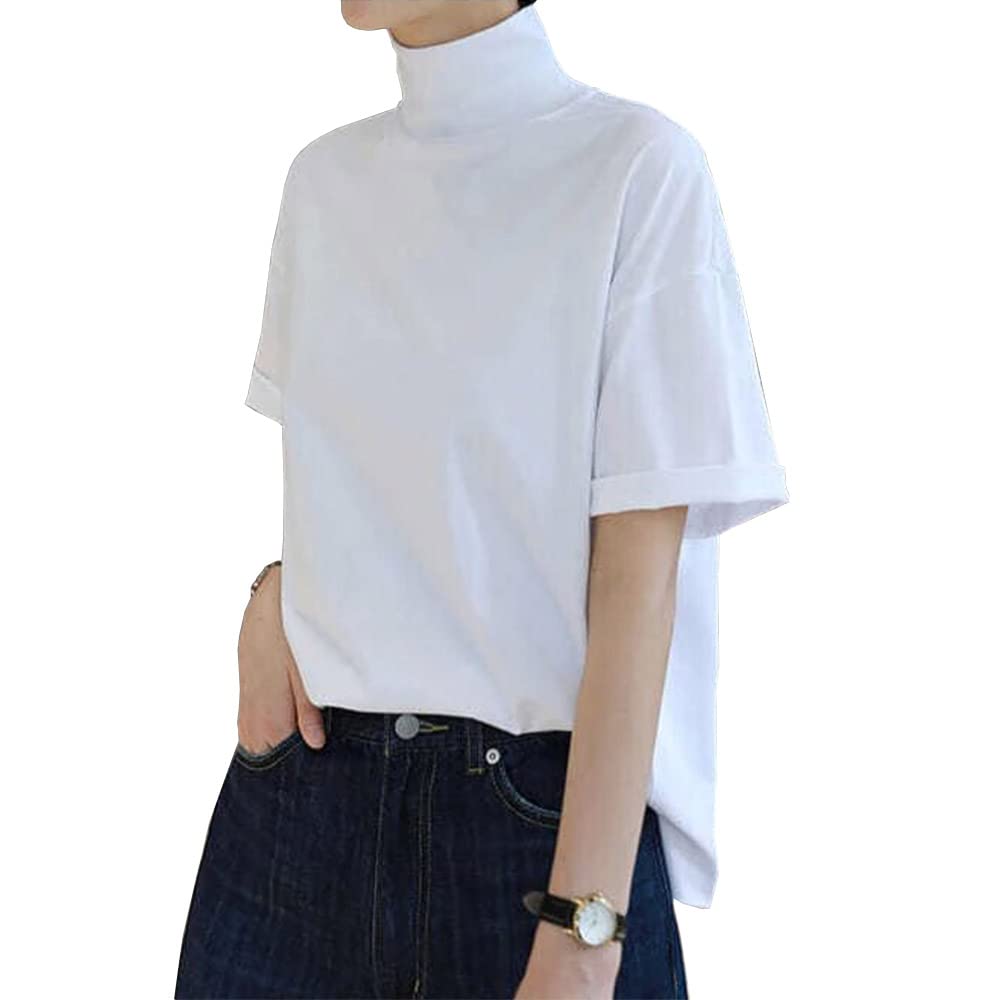 High neck short sleeve for cut and sewn cool to the loose side neat and stylish [Grexiull] t-shirt women, top, spring, summer, touch, plain, cool,
