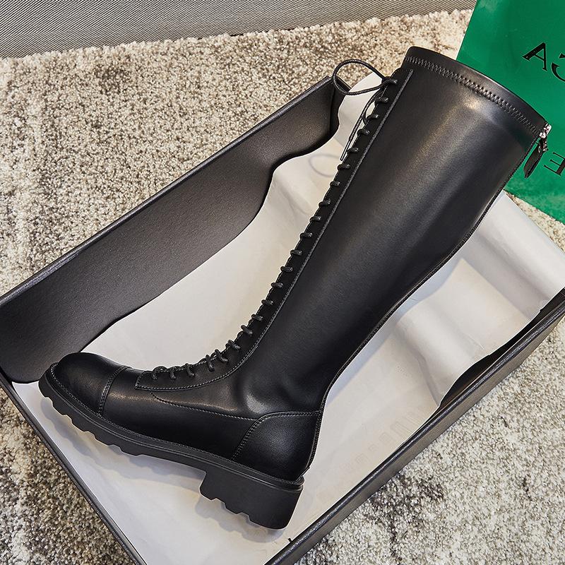 

Осень и зима 2025 новые сапоги длинные сапоги британские рыцарские сапоги толстый каблук толстая подошва длинные сапоги кожаные бархатные женские сапоги 35