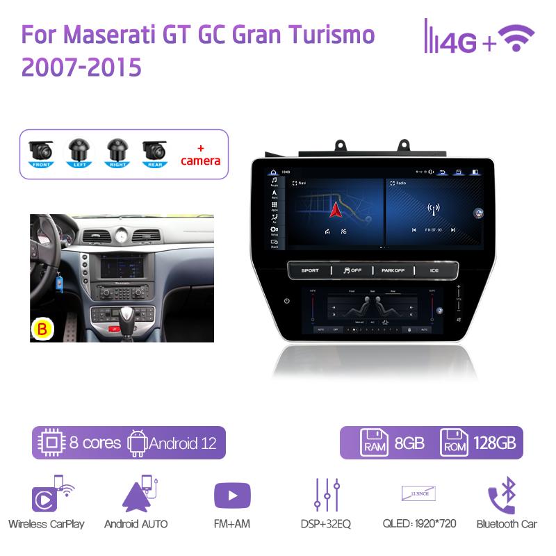 12.3" For Maserati GT GC Gran Turismo 2007-2015 Car Multimedia Player GPS Navigation Android12 8+128G CarPlay Radio 4G 360Camera