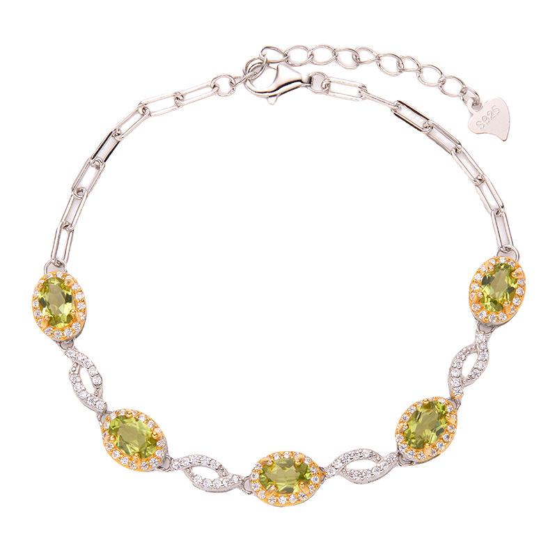 S925 Sterling Silver Inlaid With Natural Garnet Olivine Bracelet Women'S Full Diamond Light Luxury High-End Jewelry