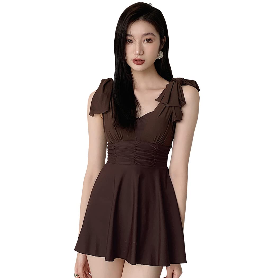 

купальник для открытого hys2594 M [Тедди] Цельный женский, закрывающий тело, все-в-одном, с низкой степенью открытости, спина, (коричневый, (размер 7))